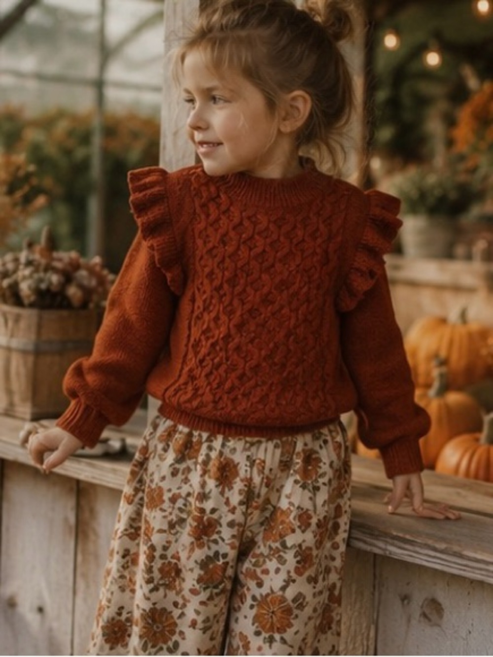 Old Navy Girls 4T Rust Ruffle Cable Knit Mock Neck Sweater Cottagecore
